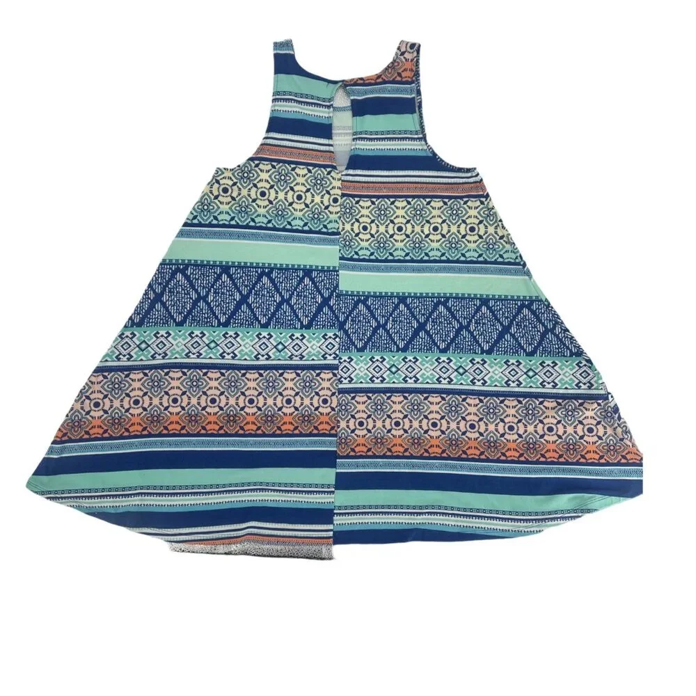 Planet Gold Navy Rugby Combo Geometric Flare Dress M - Picture 5 of 5